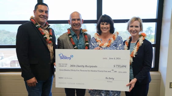 Sentry and PGA representatives with the donation check to Maui